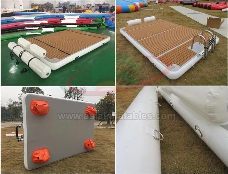 Leisure Teak Inflatable Floating Mat Inflatable Drop Stitch Dock with Ladder