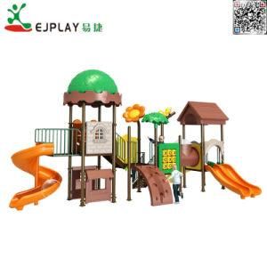 Environmental Forest House Playground Equipment with Plastic Slide
