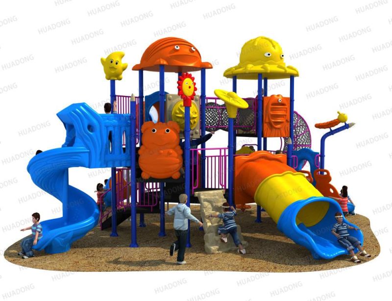 Safe Plastic Playground Material Outdoor Playground Equipment Animal Paradise Theme Slide Climbing Structure Playground