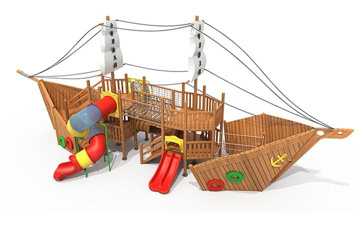 Colorful Amusement Game Park Wooden Outdoor Playground with Plastic Slide