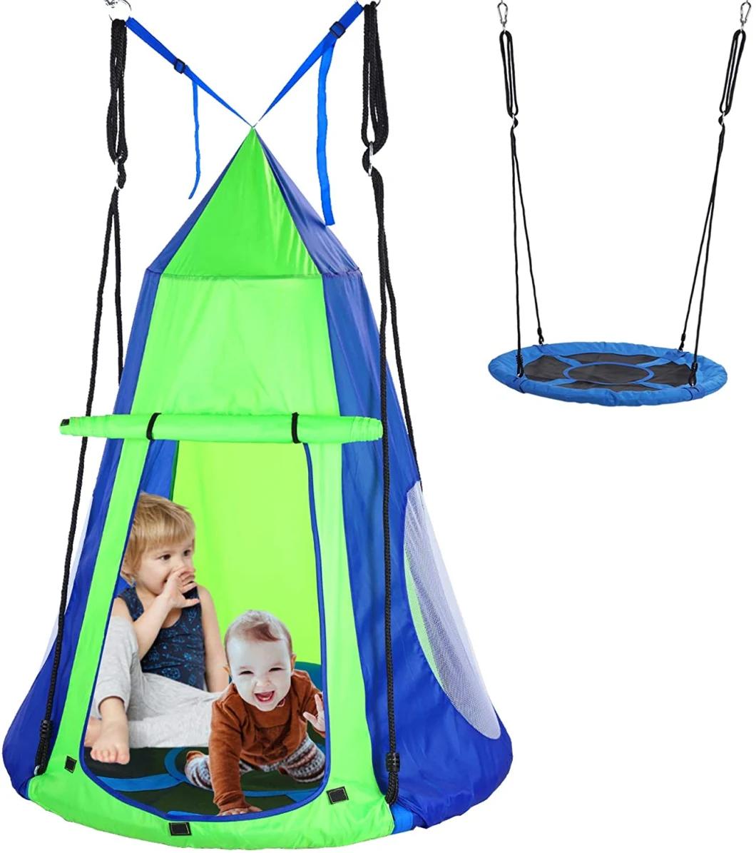40 Inch Kids Tree Saucer Swing with Protective Tent