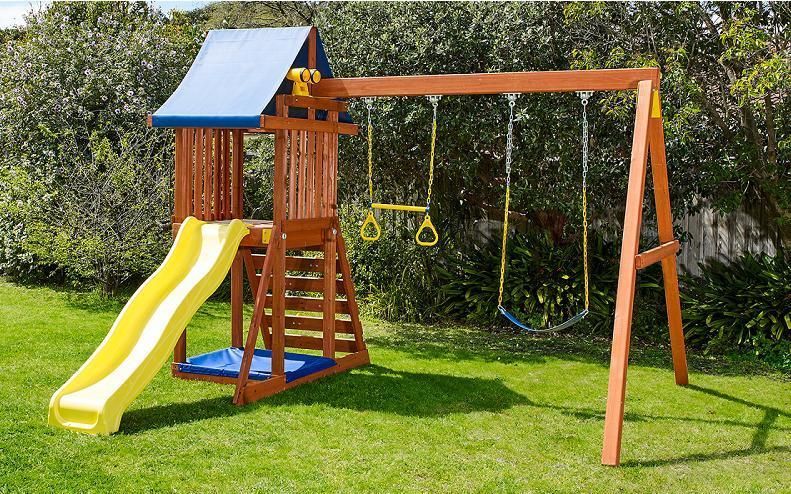 Wooden Outdoor Playground Equipment Swing Set with Slide for Children