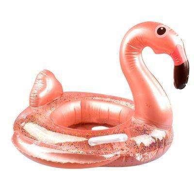 Outdoor Children&prime;s Padded PVC Flamingos Inflatable Sequins Swim Sit Ring