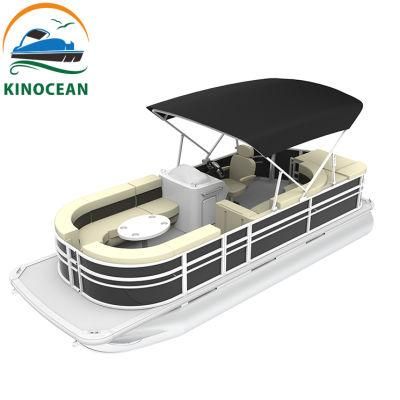 Kinocean 18FT Rear Fishing Pontoon Motor Boat with Black Cover