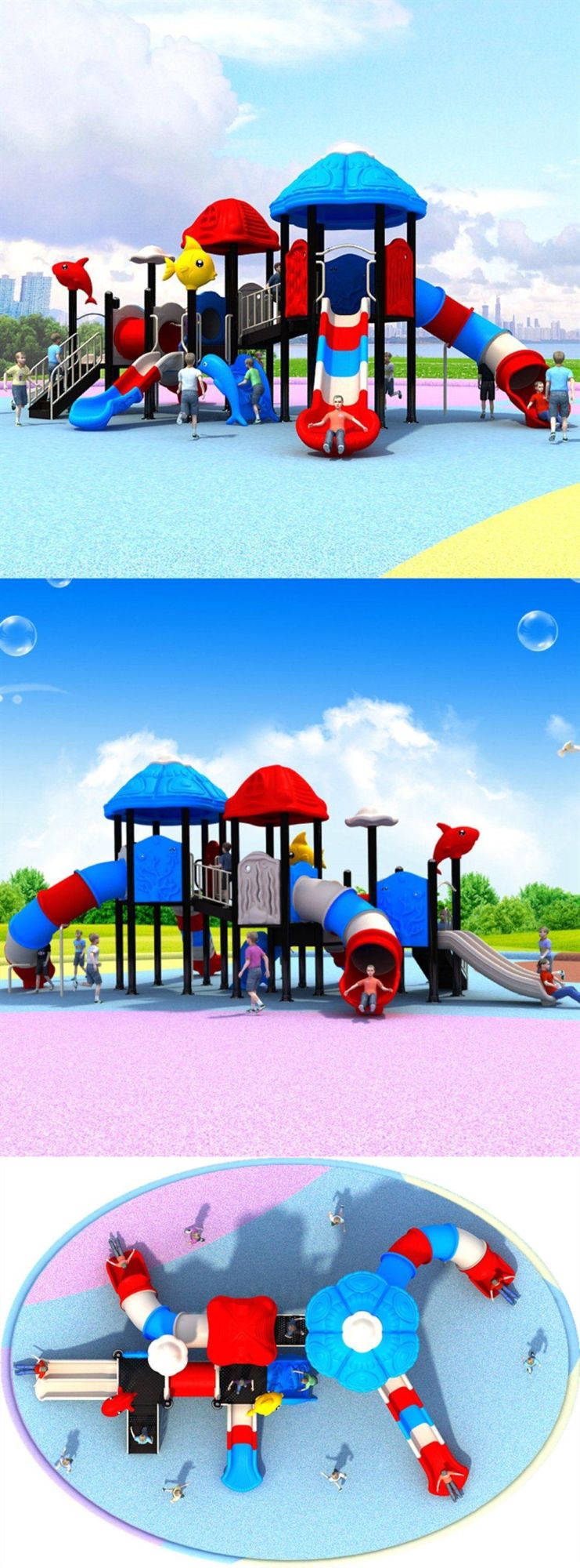 Kids Community Outdoor Playground Plastic Slide Amusement Park Equipment 499b