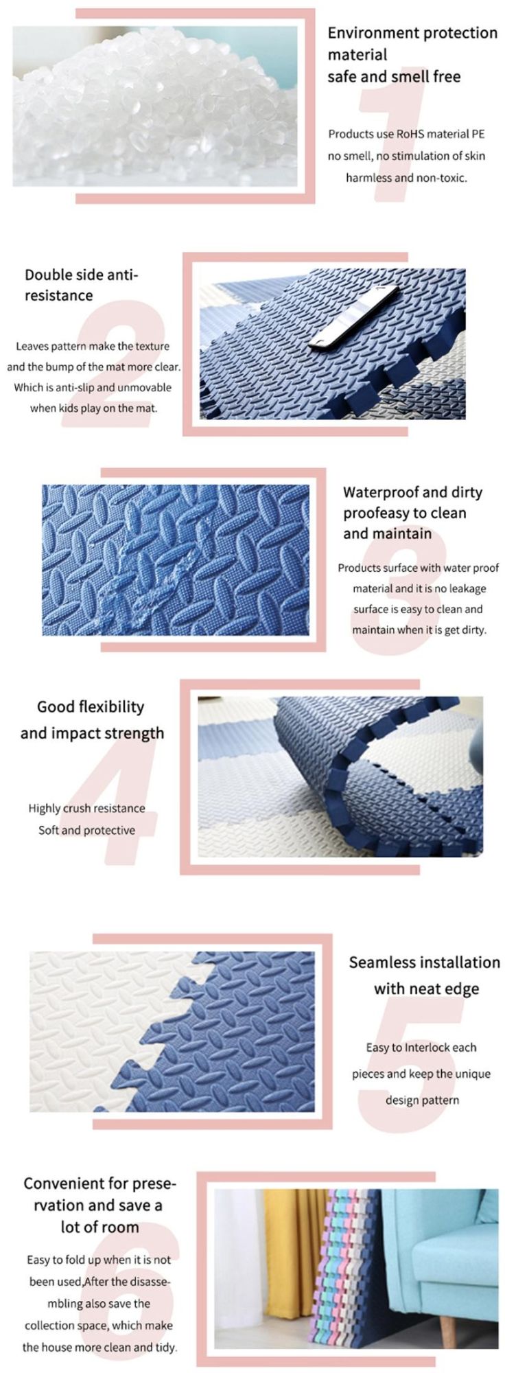 Chinese Suppliers 10mm Waterproof Tatami Mat Kids Play Room EVA Anti Slip Mat