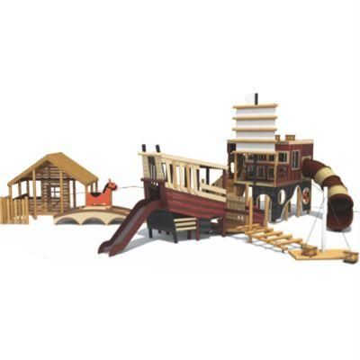 Kids Community Park Outdoor Playground Equipment Wooden House Slide QS22