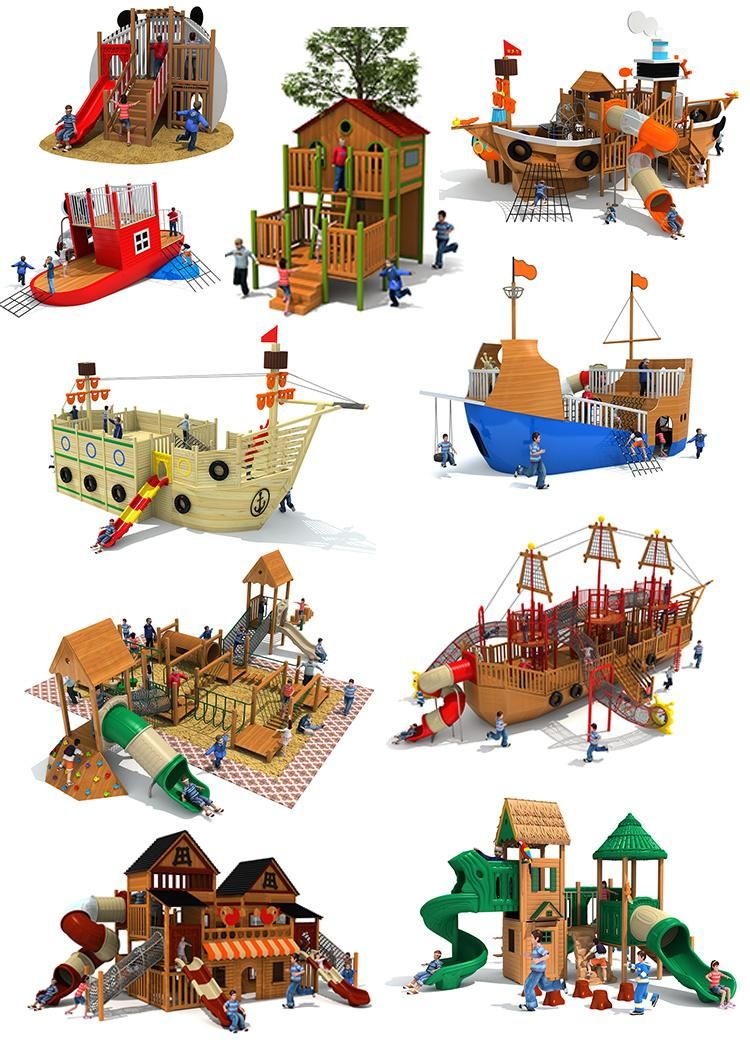 Factory Custom Large Outdoor Children Playground Wooden Pirate Ship Play Equipment