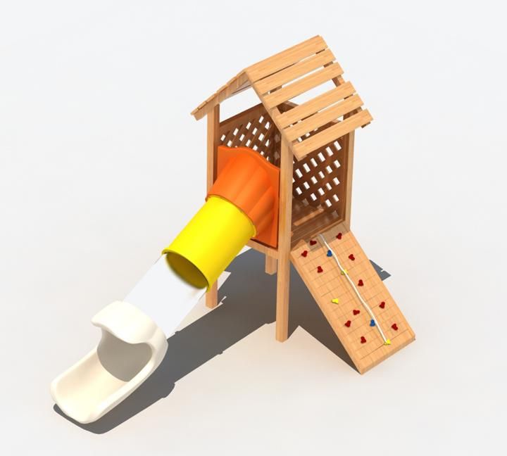 Outdoor Wooden Adventure Playground with Plastic Slide Tunnel for Preschool