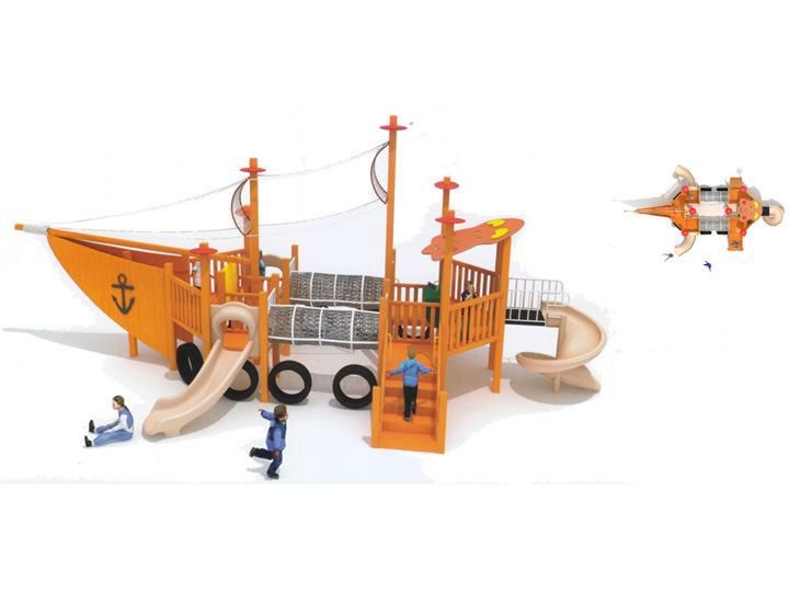 Colorful Amusement Game Park Wooden Outdoor Playground with Plastic Slide