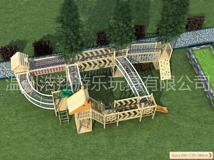 Kids Wooden Outdoor Playground Plastic Slide with Climbing Wall Net