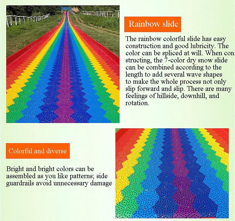 Amusement Park Outdoor Sport Rainbow Snow Slip Slide Dryland Ski Tiles Interlocking Artificial Mat Floor Dry Ski Slope