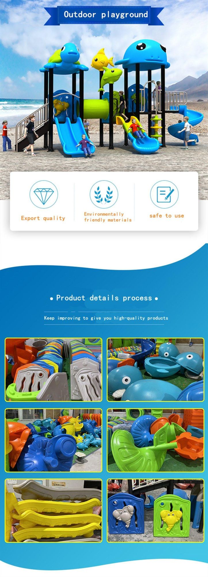 Customized Outdoor Playground Equipment Amusement Park Plastic Slide