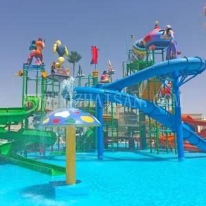 Great Fun Fiberglass Waterslides in Outdoor Aqua Park with Kids Water Games