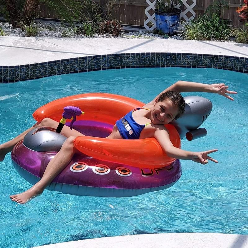 Inflatable UFO Lounge Chair Swimming Pool Float with Squirt Gun