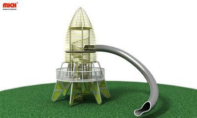 Rocket Shaped Children Outdoor High Structure with Stainless Steel Slides