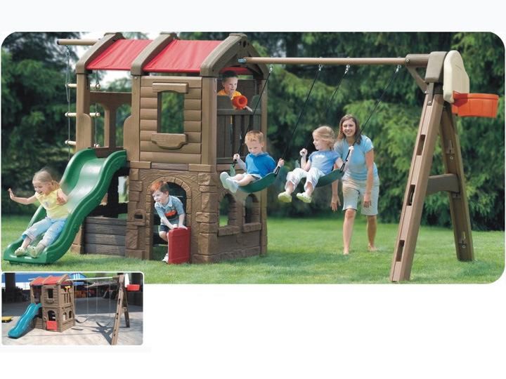 Kids Backyard Plastic Playground with Swing Sets and Slide