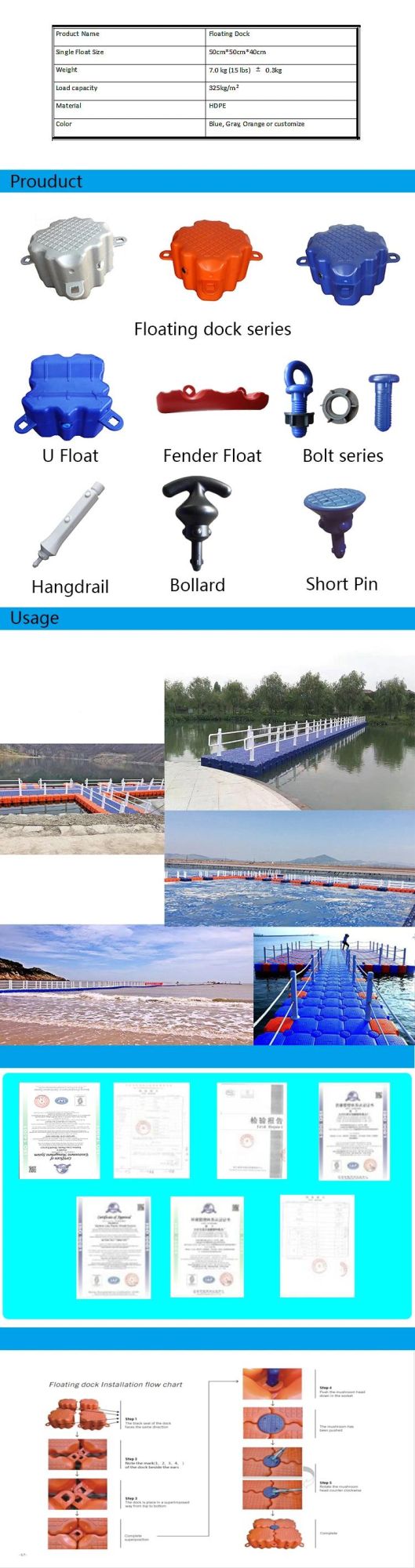 Boats Float Jetty Drydock Lift Used Plastic Floating Pontoon Dock Blocks for Ponds