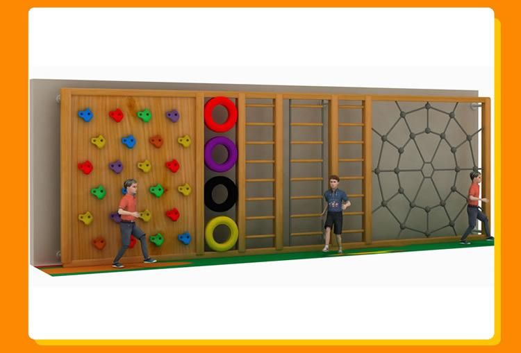 Children Playground Outdoor Wooden Rock Climbing Wall Outside Slide Amusement Equipment