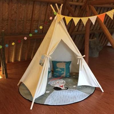 Indoor and Outdoor Children Playing Teepee Tent Cotton Fabric Indian Folding Kids Canvas Tent with Square Pad