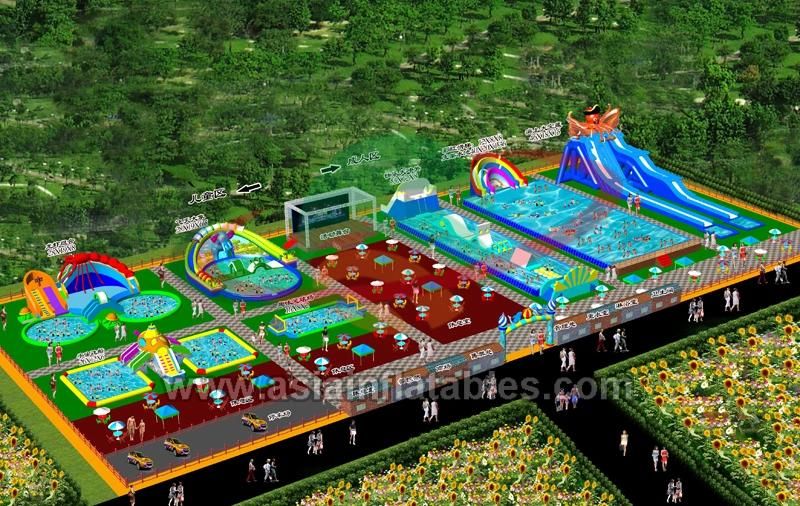 PVC Customized Land Inflatable Amusement Aqua Water Park for Kids and Adults with Pool