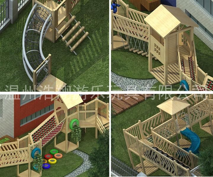 Large Size Preschool Outdoor Adventure Wooden Playground for Children