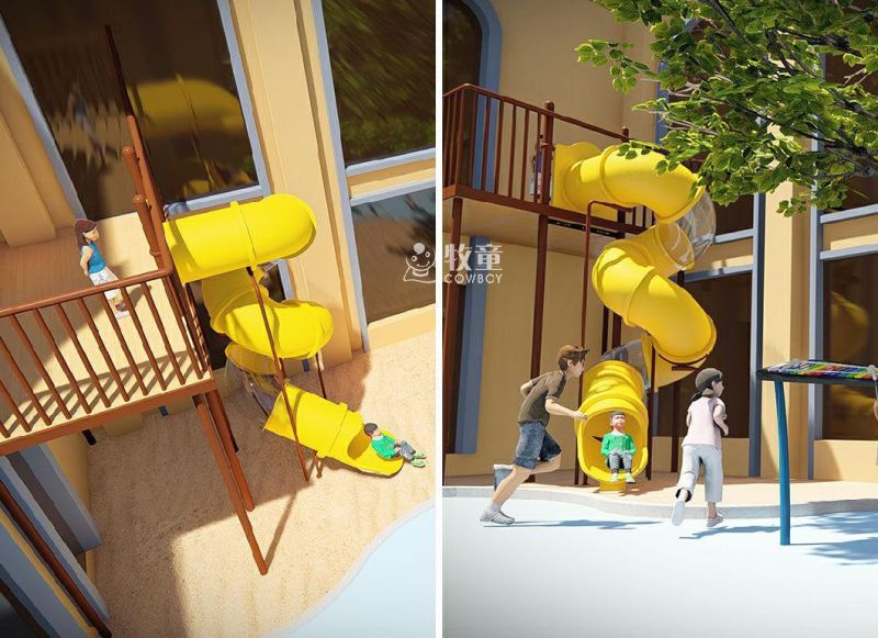 Cowboy Customized Wooden Playground with Trampoline Kid Slide Outdoor Preschool