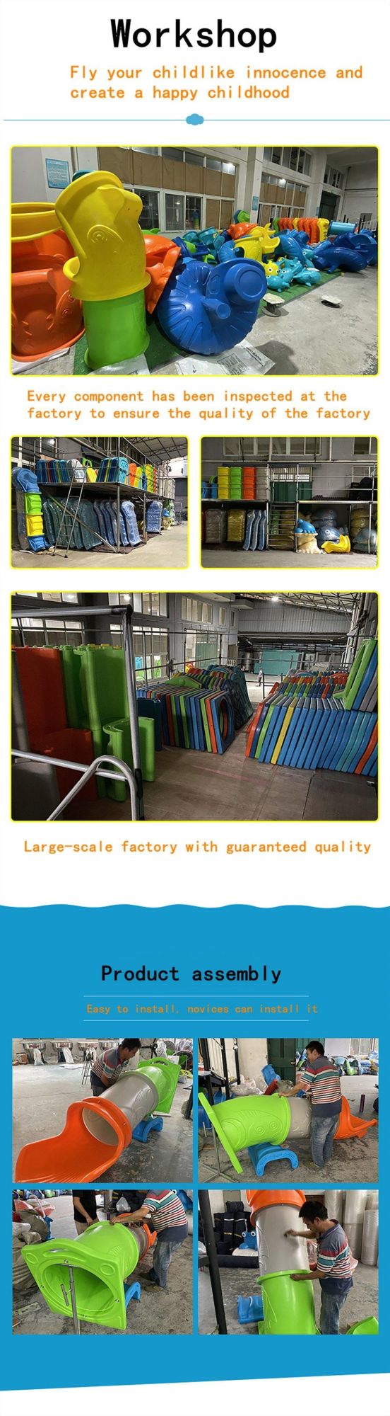 Outdoor Playground Equipment Kids Plastic Slide Environmental Protection Material