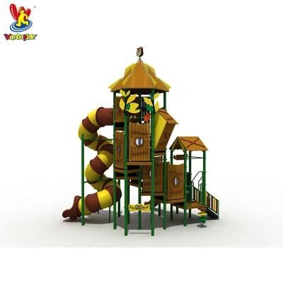Outdoor Amusement Park Wooden Playhouse Playground Slide