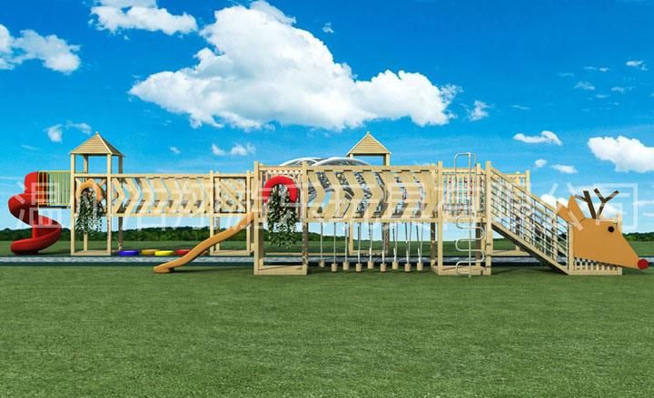 Kids Wooden Outdoor Playground Plastic Slide with Climbing Wall Net