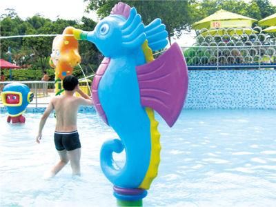 Fiberglass Water Park for Child Play Colorful Blue Horsefish Spray