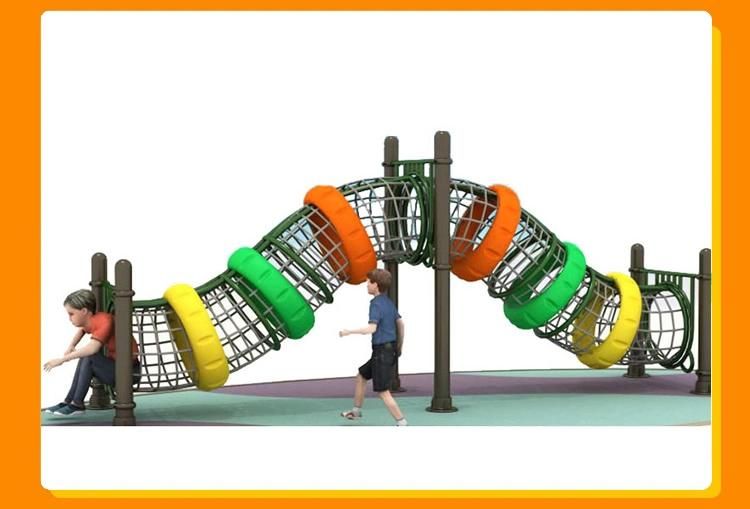 Customized Outdoor Kids Wooden Rope Tunnel Bridge Play Gym Hanging Rings Climbing