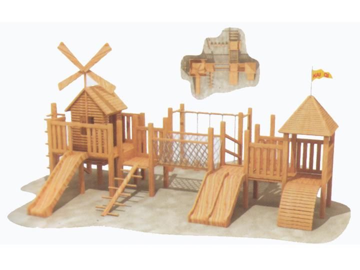 Customized Wooden House Theme Outdoor Wood Playground with Swing