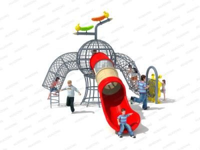 Metal Frame Custom Climbing Outdoor Play Set Rope Nets with Tube Slide for School Park and Beach Children Playground Equipment