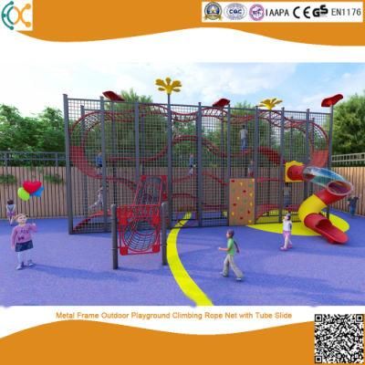 Metal Frame Outdoor Playground Climbing Rope Net with Tube Slide
