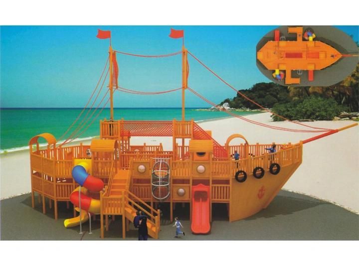 Wooden Pirate Ship Adventure Playground with Slide Kids Wooden Role Play