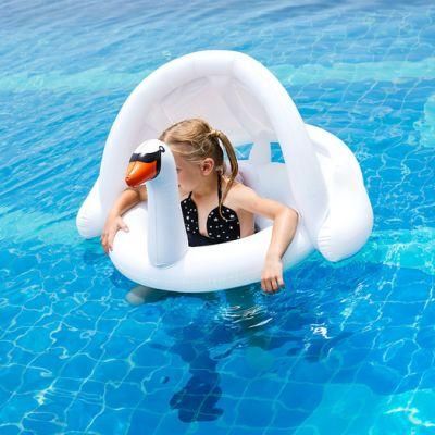 Willest White Swan with Sunscreen Shed Children Inflatable PVC Swimming Ring Sitting Ring