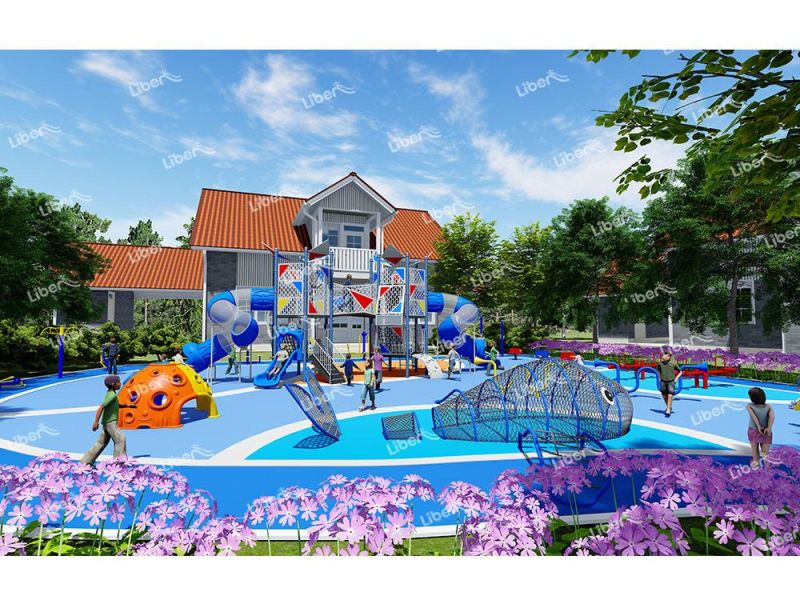 Outdoor Playground Equipment with Rope Climbing