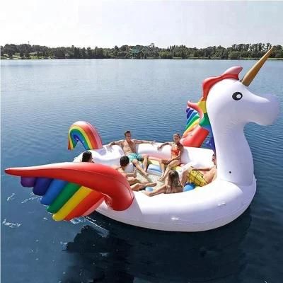 Willest Large Inflatable Floating Island for 2-5 People Rainbow Unicorn Inflatable Floating Board