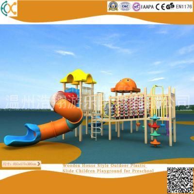 Wooden House Style Outdoor Plastic Slide Children Playground for Preschool