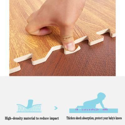 Children&prime;s Play Mat Dark Wood Grain Floor Protective Interlocking Tiles EVA Foam Mat