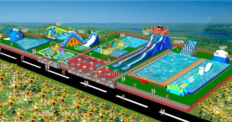 New Design Inflatable Water Playground Amusement Park with Water Slide Pool