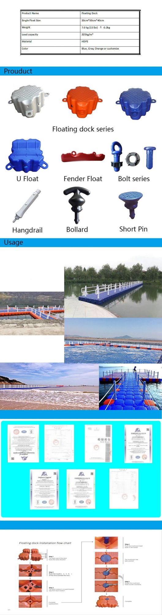 Colorful Designed Float Dock Plastic Pontoon Used Floating Platform