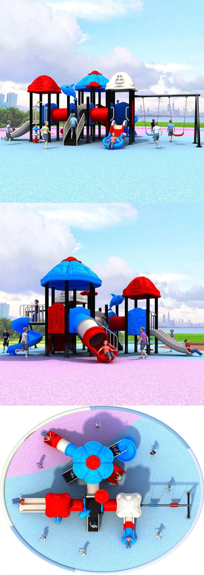 Kindergarten Kids Outdoor Playground Plastic Slide Amusement Park Equipment Swing