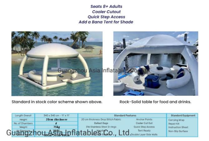 New Inflatable Water Leisure Platform with Tent Water Amusement Equipment Floating Island