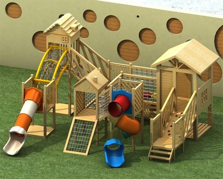 High Quality Design Wooden Kindergarten Game Equipment Kids Outdoor Slide Playground