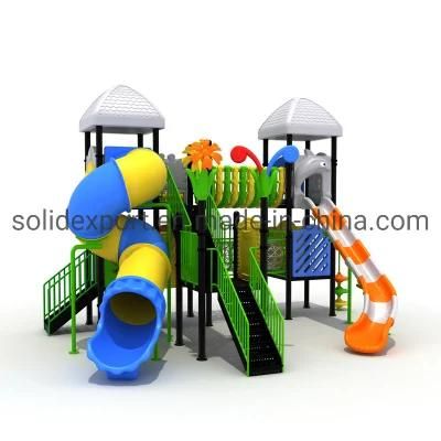 Playground Plastic Combined Slide with Straight Wave Rotation Turbo Style