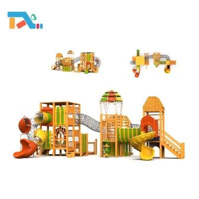Creative Sloping House Series Children Wooden Playground with Tubular Slide