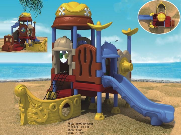 Pirate Boat Design Outdoor Plastic Playground Equipment with Ball Pool