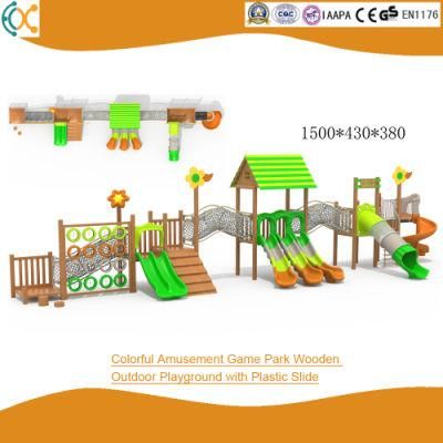 Colorful Amusement Game Park Wooden Outdoor Playground with Plastic Slide